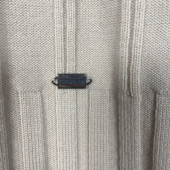 Geiger Collection Pure Wool Ribbed Ivory Cardigan Minimalist Neutral Size 34 Tan - Picture 4 of 11